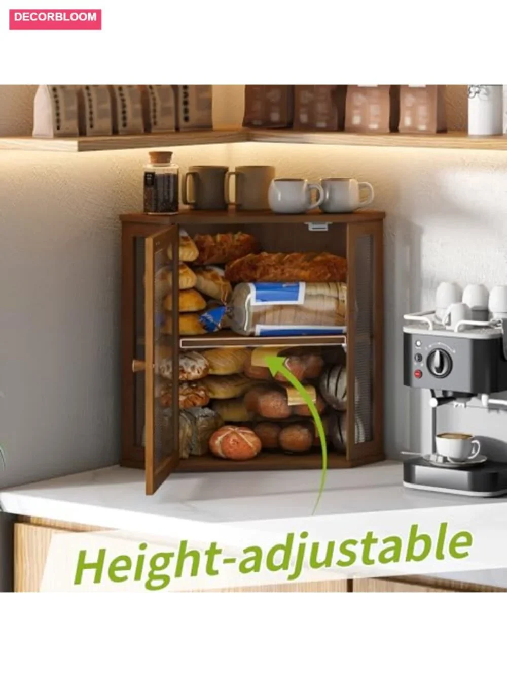 Double Layer Bamboo Bread Box Large Capacity Kitchen Countertop Storage